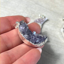 Load image into Gallery viewer, Druzy Amethyst Moon Pendant - Silver Plated
