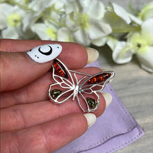 Load image into Gallery viewer, Amber Butterfly 925 Sterling Silver Brooch
