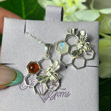 Load image into Gallery viewer, Amber Bee Honeycomb 925 Sterling Silver Pendant
