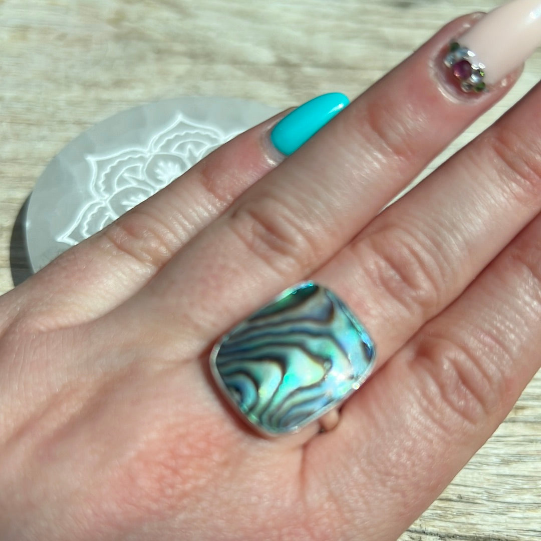 Abalone Shell 925 Silver Ring -  Size S