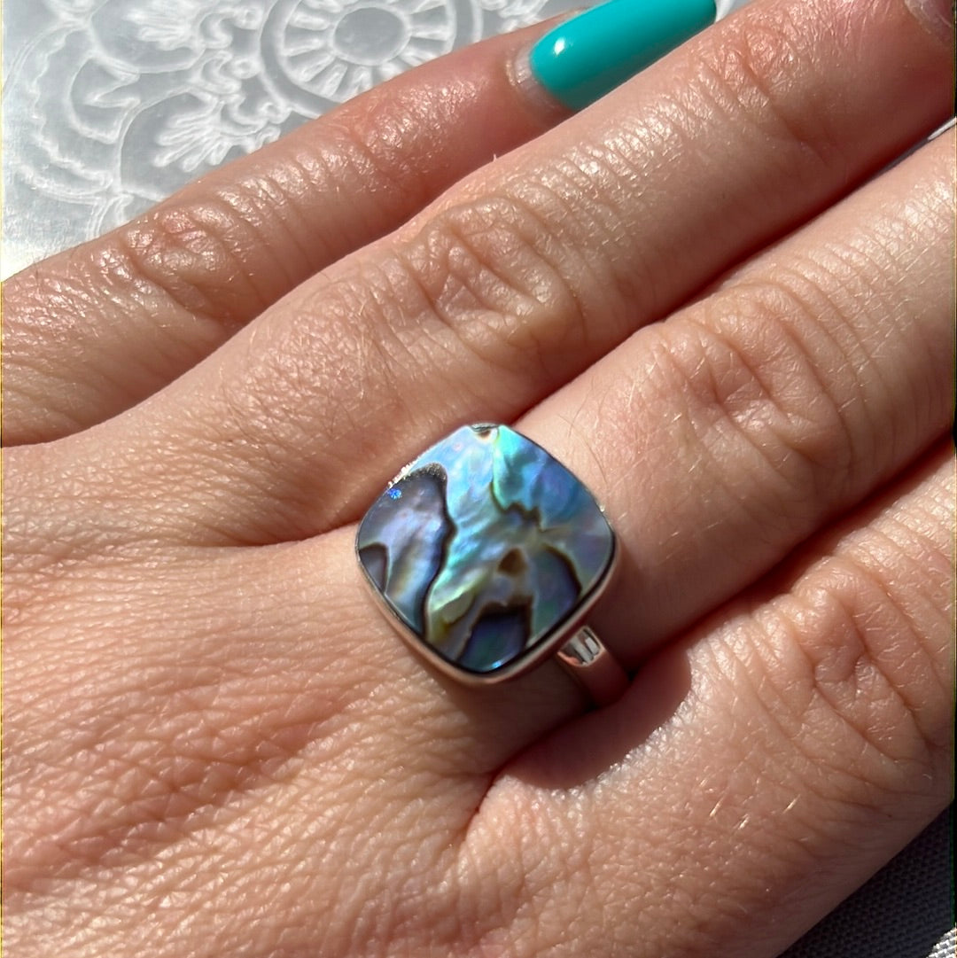 Abalone Shell 925 Silver Ring -  Size N - N 1/2