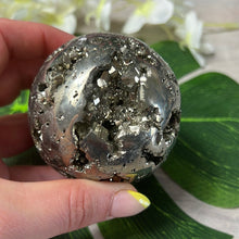 Load image into Gallery viewer, 65mm Druzy Pyrite Sphere
