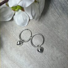 Load image into Gallery viewer, Mini Puff Heart Huggie Hoops -  925 Sterling Earrings
