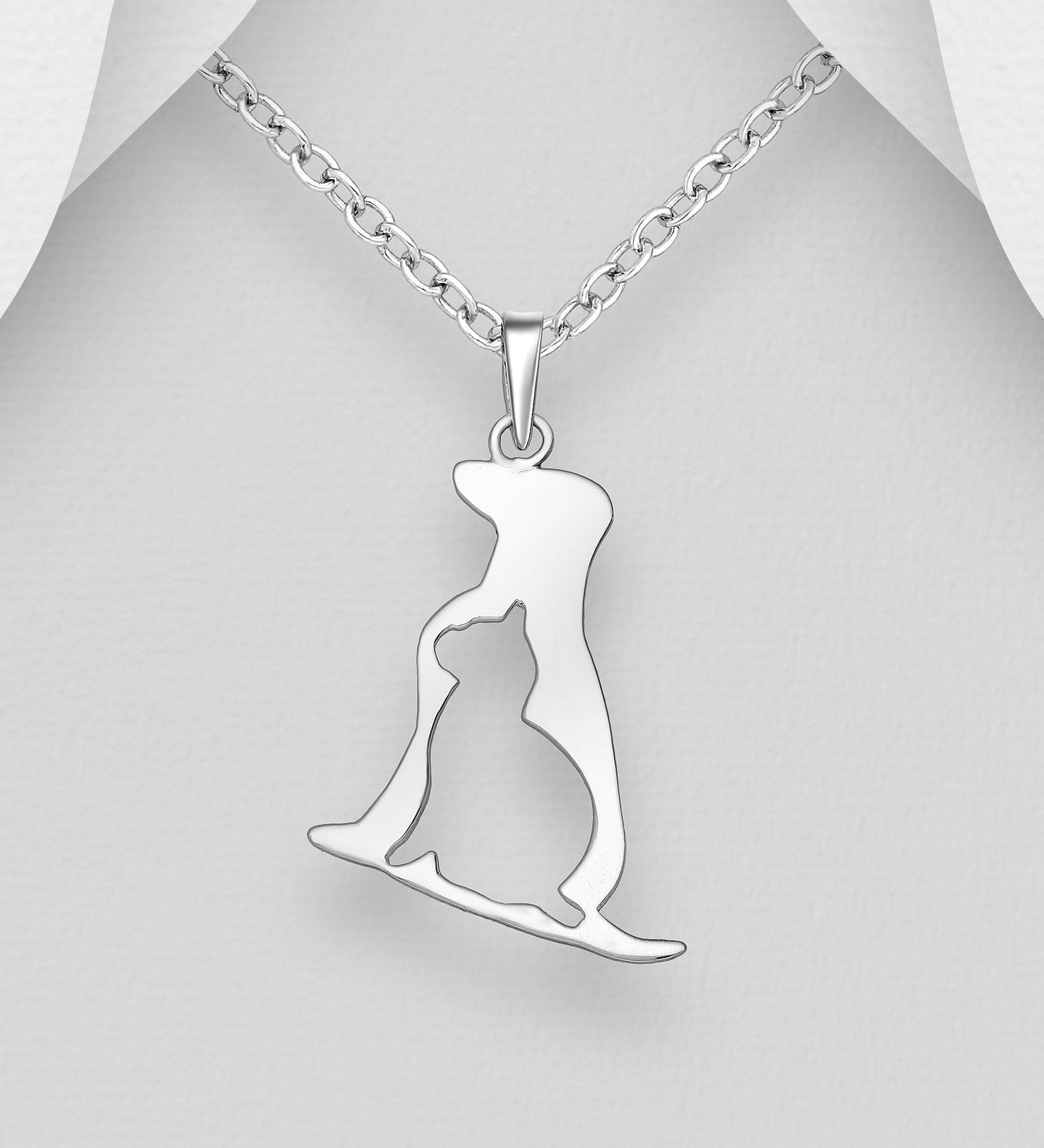 Cat & Dog Silhouette 925 Sterling Silver Pendant