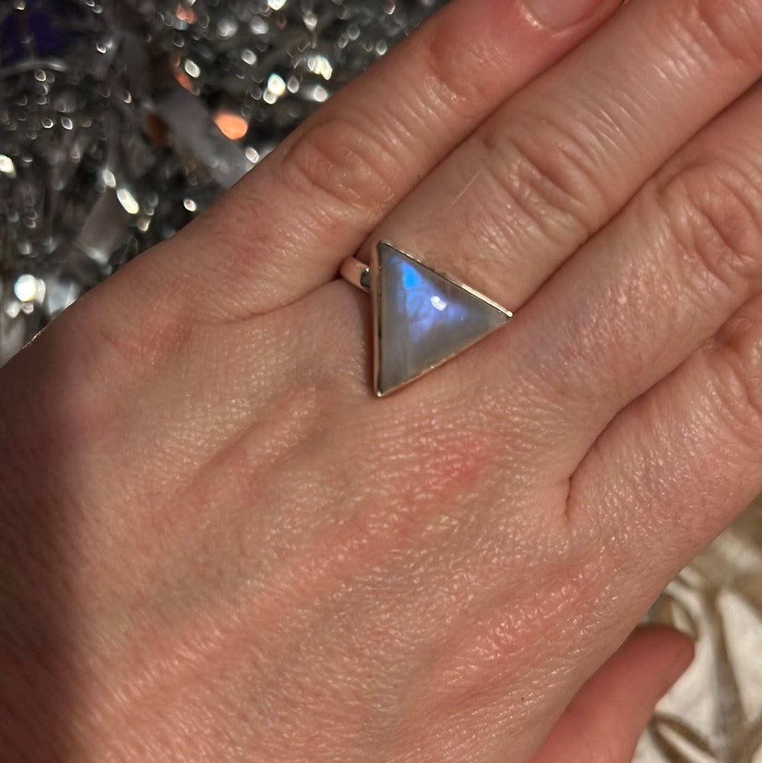 Moonstone Triangle 925 Silver Ring -  Size M
