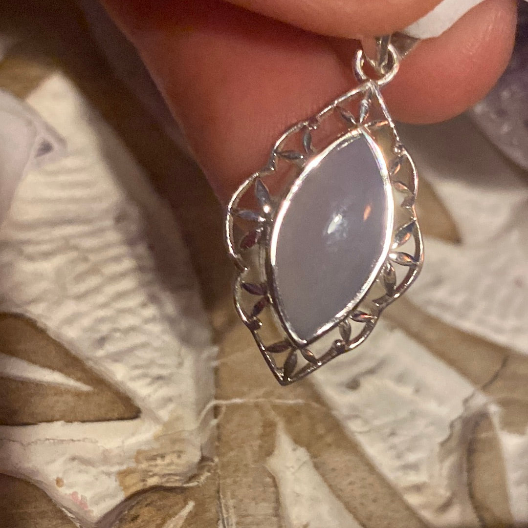 Blue Lace Chalcedony 925 Sterling Silver Pendant