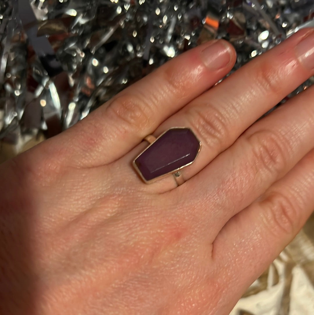 Lavender Jade Coffin 925 Silver Ring -  Size M 1/2 - N