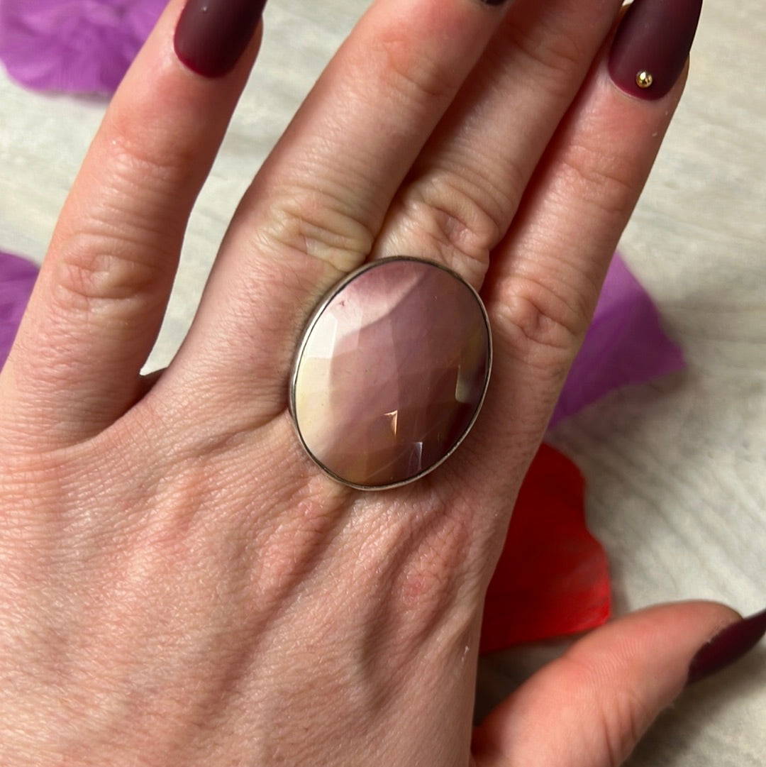 Facet Mookaite 925 Silver Ring -  Size R 1/2
