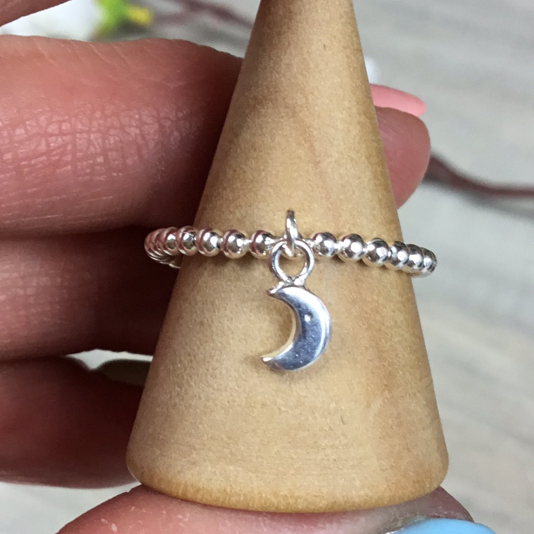 Spinny Moon Dangle - 925 Sterling Silver Fidget Ring