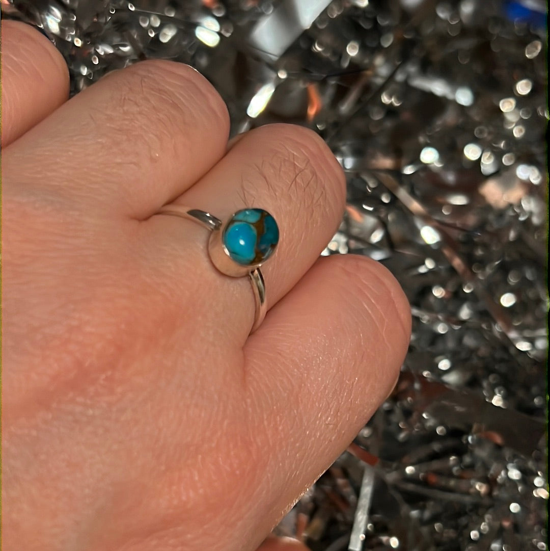 Dainty Copper Turquoise 925 Silver Ring -  Size O 1/2