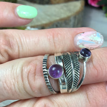 Load image into Gallery viewer, Amethyst Feather Band 925 Sterling Silver Ring -  Size O 1/2 - P
