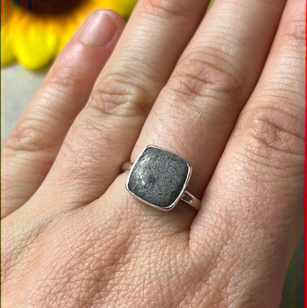 Black Opal 925 Silver Ring -  Size Q