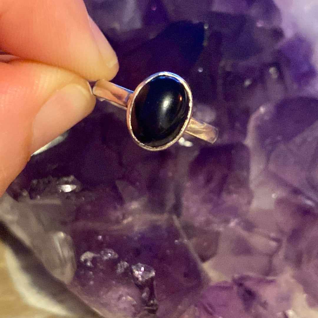 Black Onyx 925 Sterling Silver Ring -  Size L